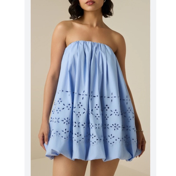 Hemant & Nandita Dress Viva Tube Balloon Eyelet Mini in Powder Blue